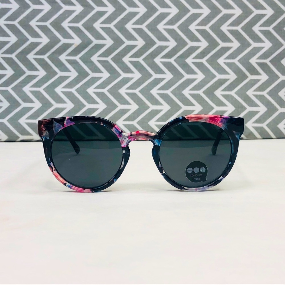 KOMONO The Lulu Floral Sunglasses NEW wing tip cateye black pink - Picture 6 of 12